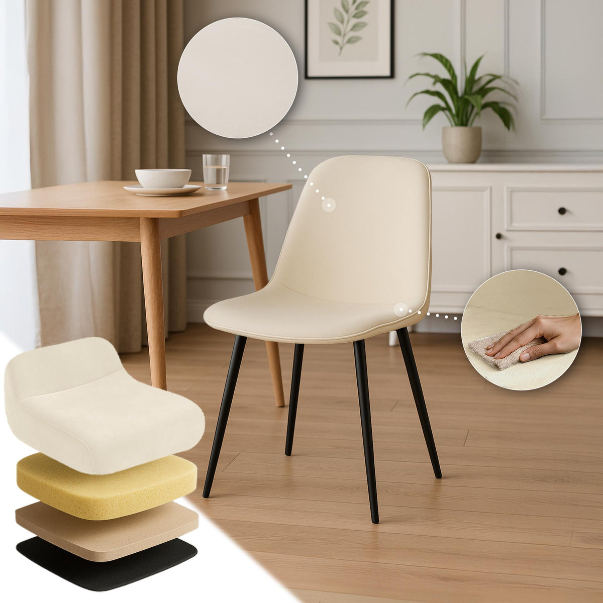 Set van 2 eetkamerstoelen Maryam creme,Fluweel creme