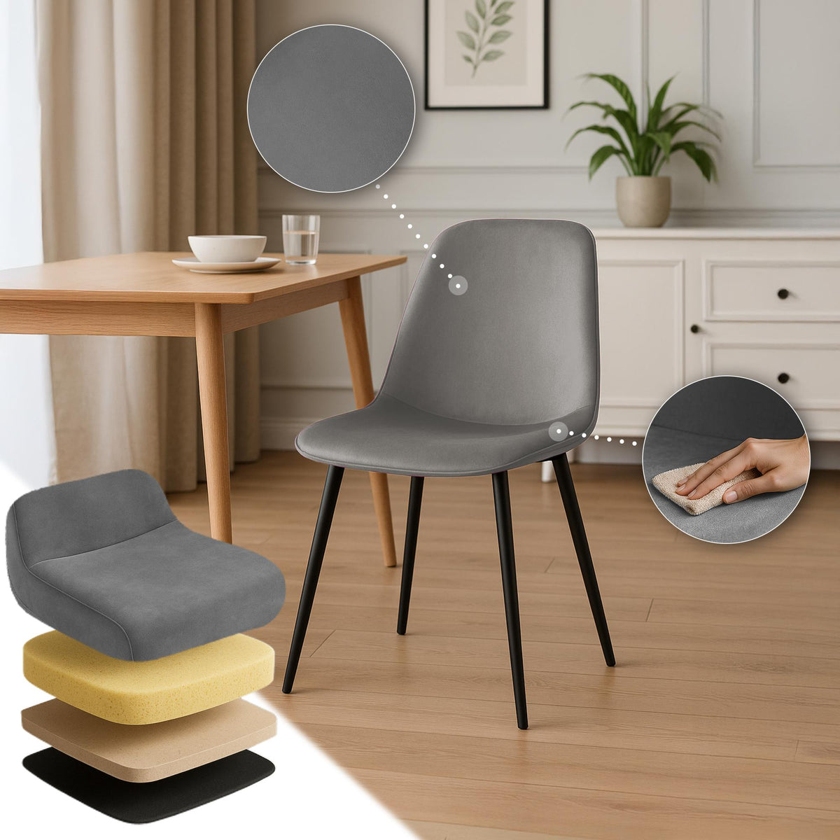 Set van 2 eetkamerstoelen Maryam licht grijs,Fluweel hellgrau