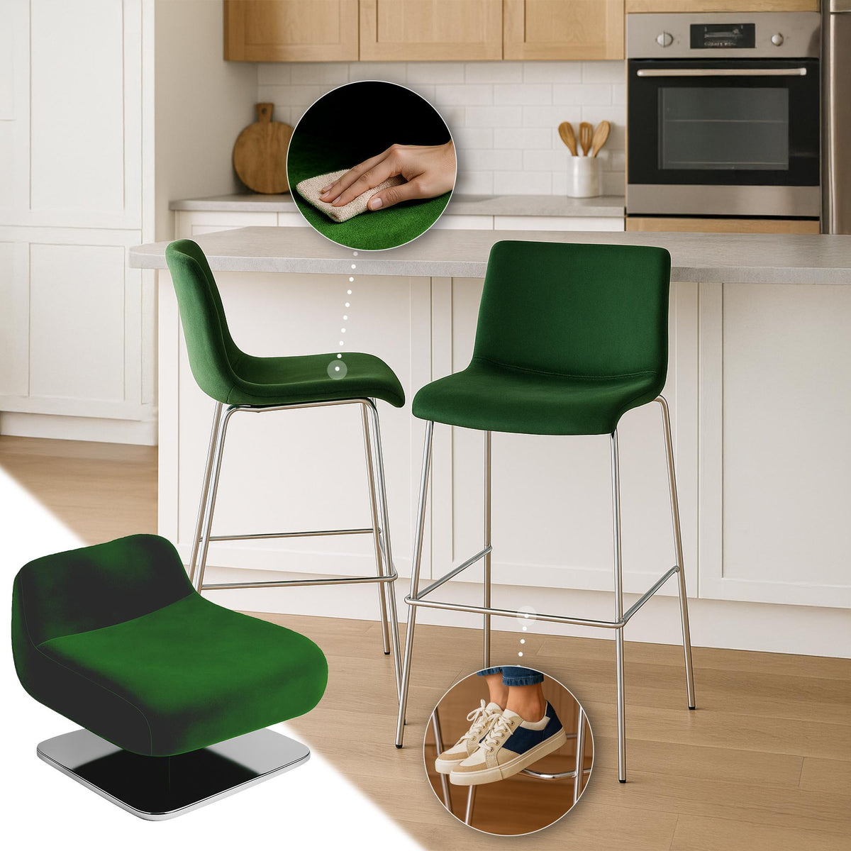 Barkruk Hover Fluweel Vierpoots frame Chroom groen grün