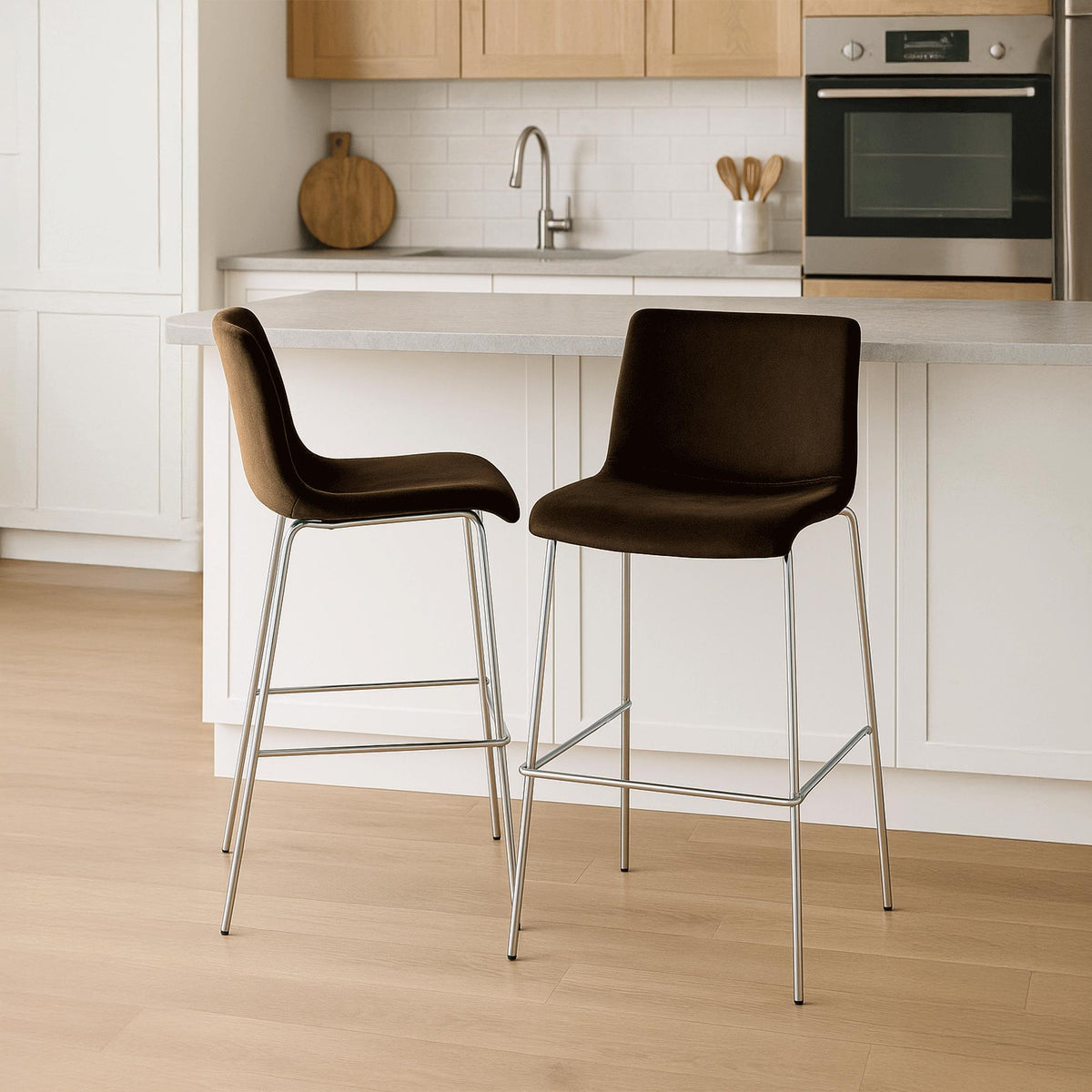 Barkruk Hover Fluweel Vierpoots frame Chroom bruin braun