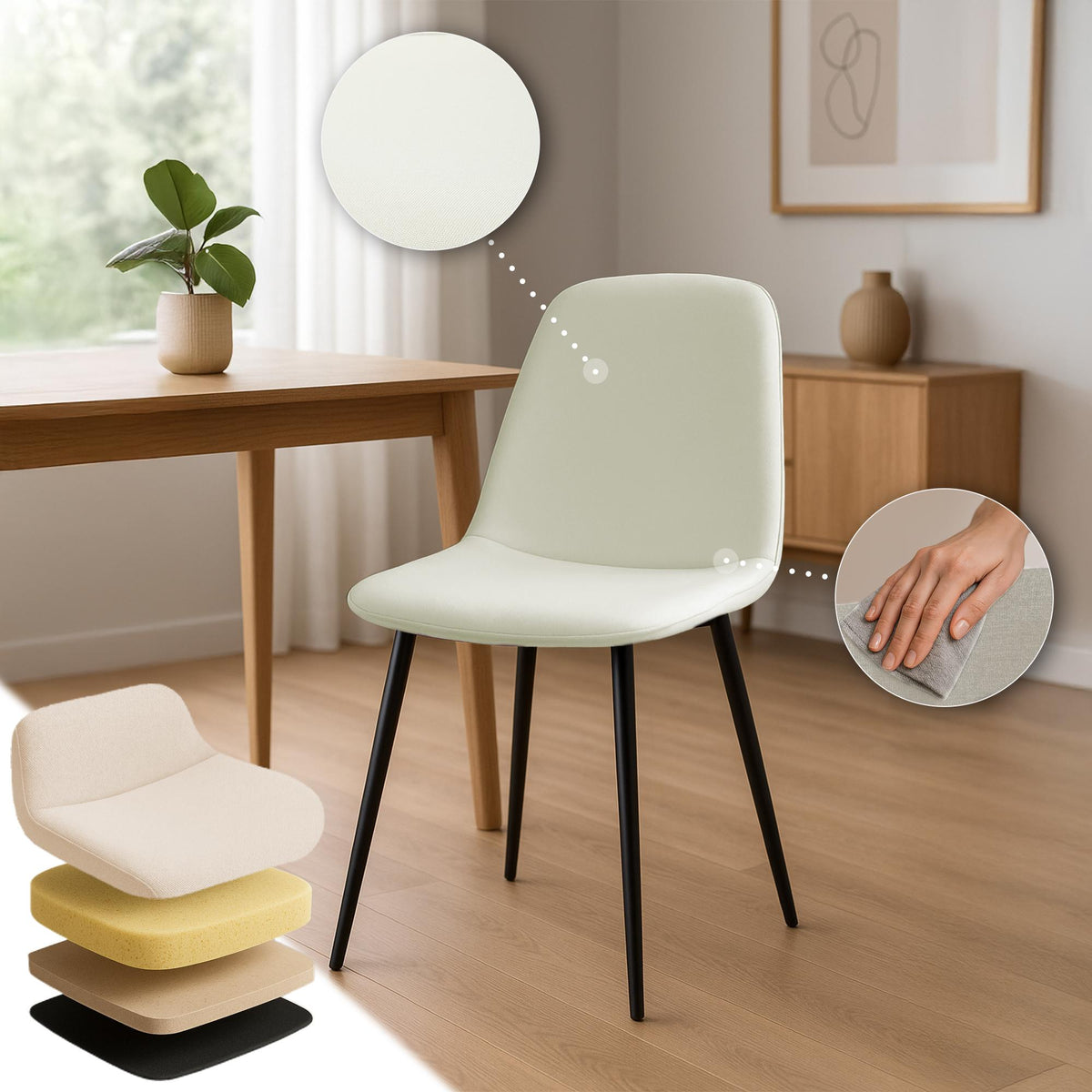 Set van 2 eetkamerstoelen Maryam creme,Stof creme