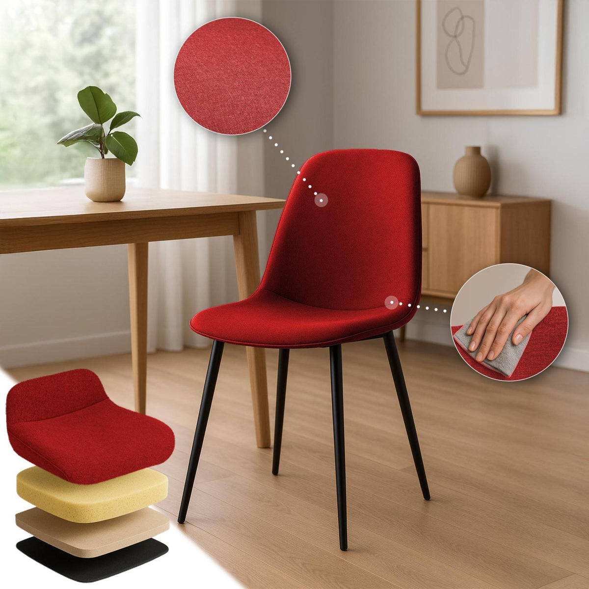 Set van 2 eetkamerstoelen Maryam rood,Stof rot