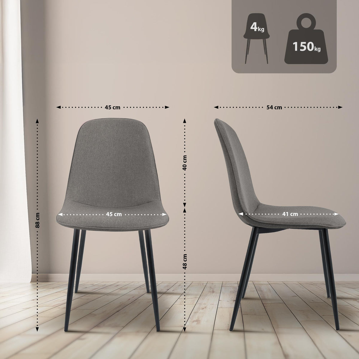 Set van 2 eetkamerstoelen Maryam licht grijs,Stof hellgrau
