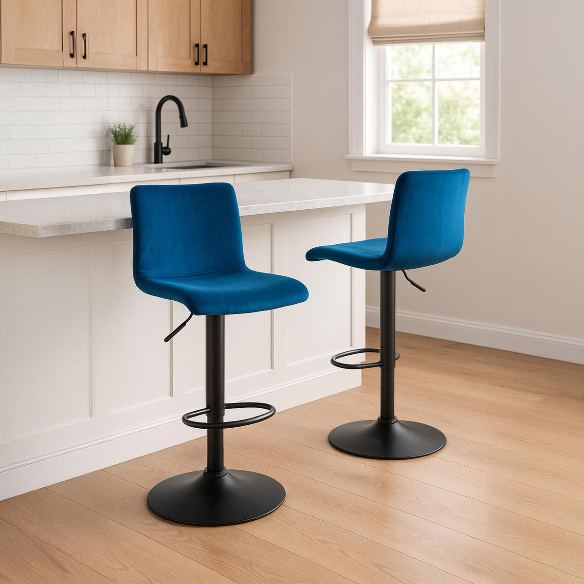 Barkruk Hover Fluweel blauw,Metaal mat zwart blau