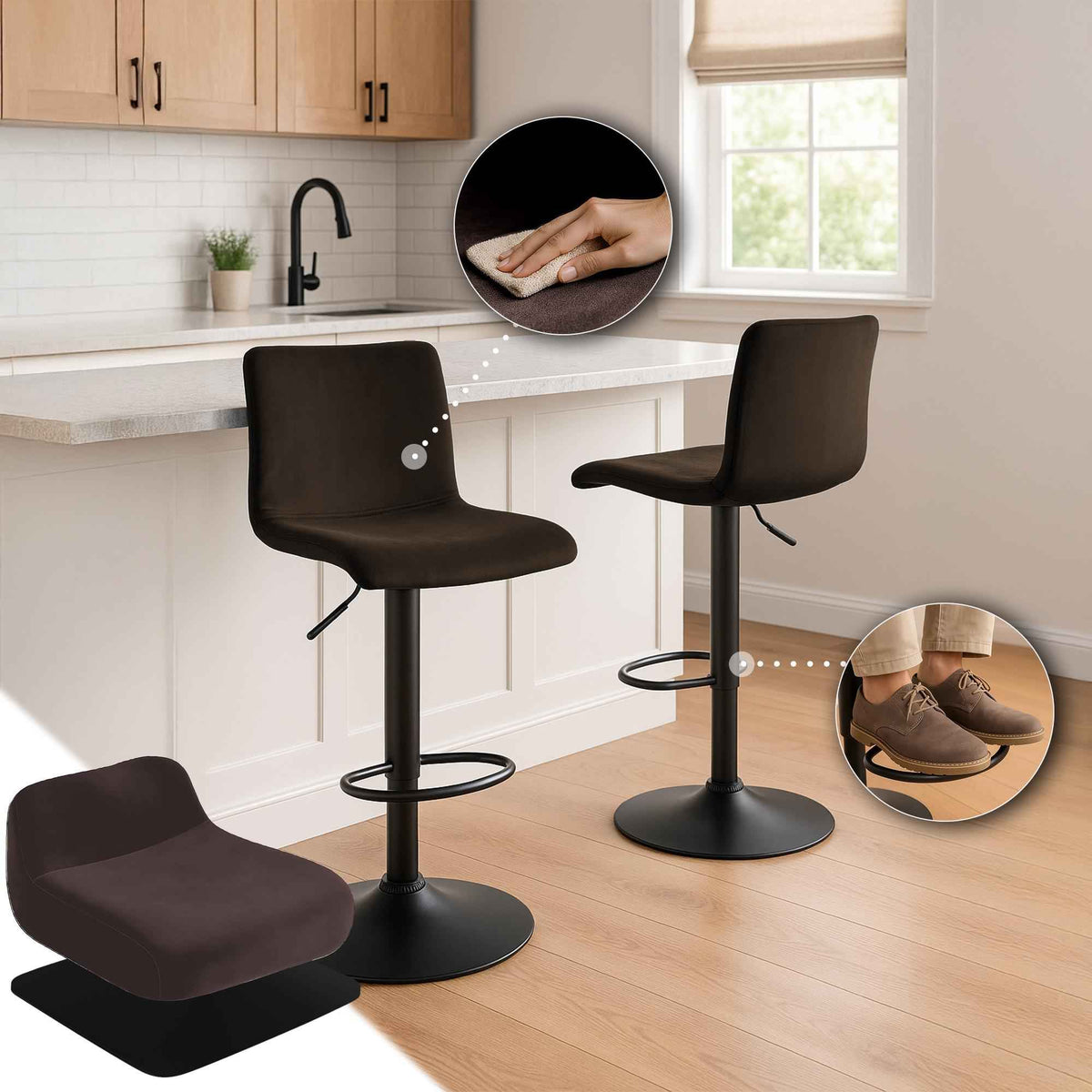 Barkruk Hover Fluweel bruin,Metaal mat zwart braun