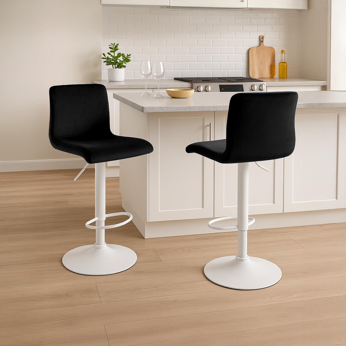 Barkruk Hover Fluweel zwart,Metaal mat wit schwarz
