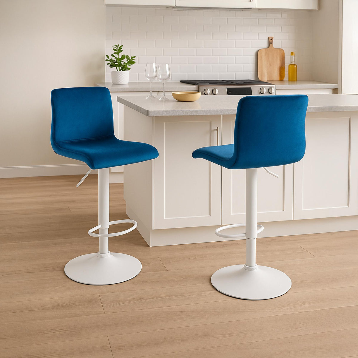 Barkruk Hover Fluweel blauw,Metaal mat wit blau