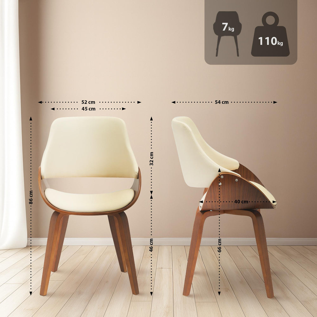 Set van 2 eetkamerstoelen Vangale walnoot/creme,Kunstleer walnuss/creme