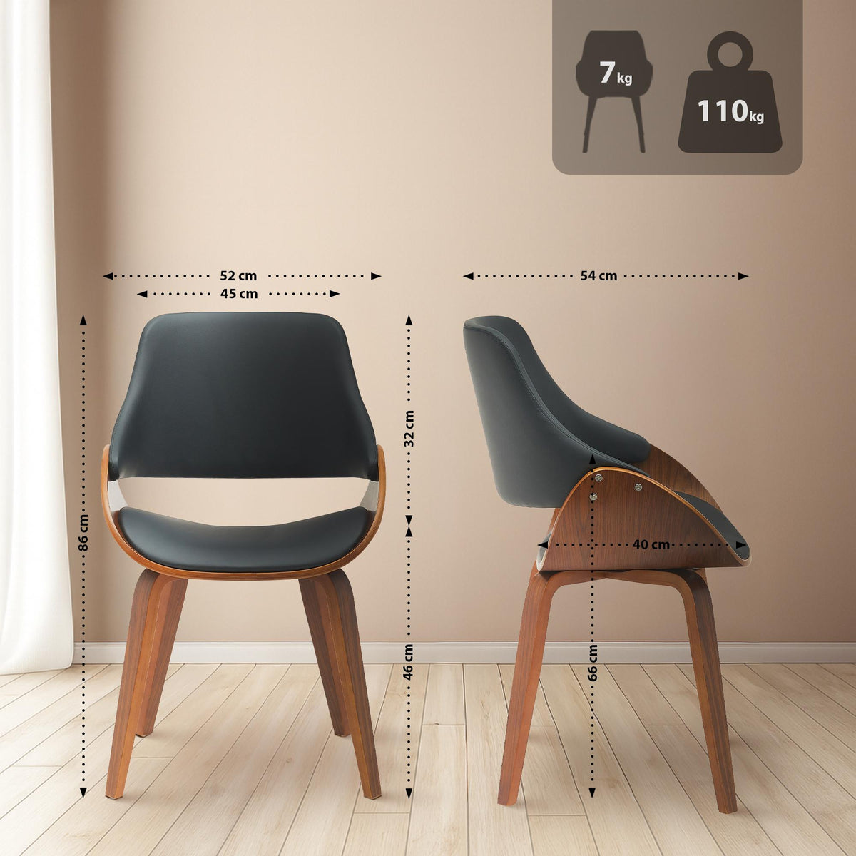 Set van 2 eetkamerstoelen Vangale walnoot/zwart,Kunstleer walnuss/schwarz
