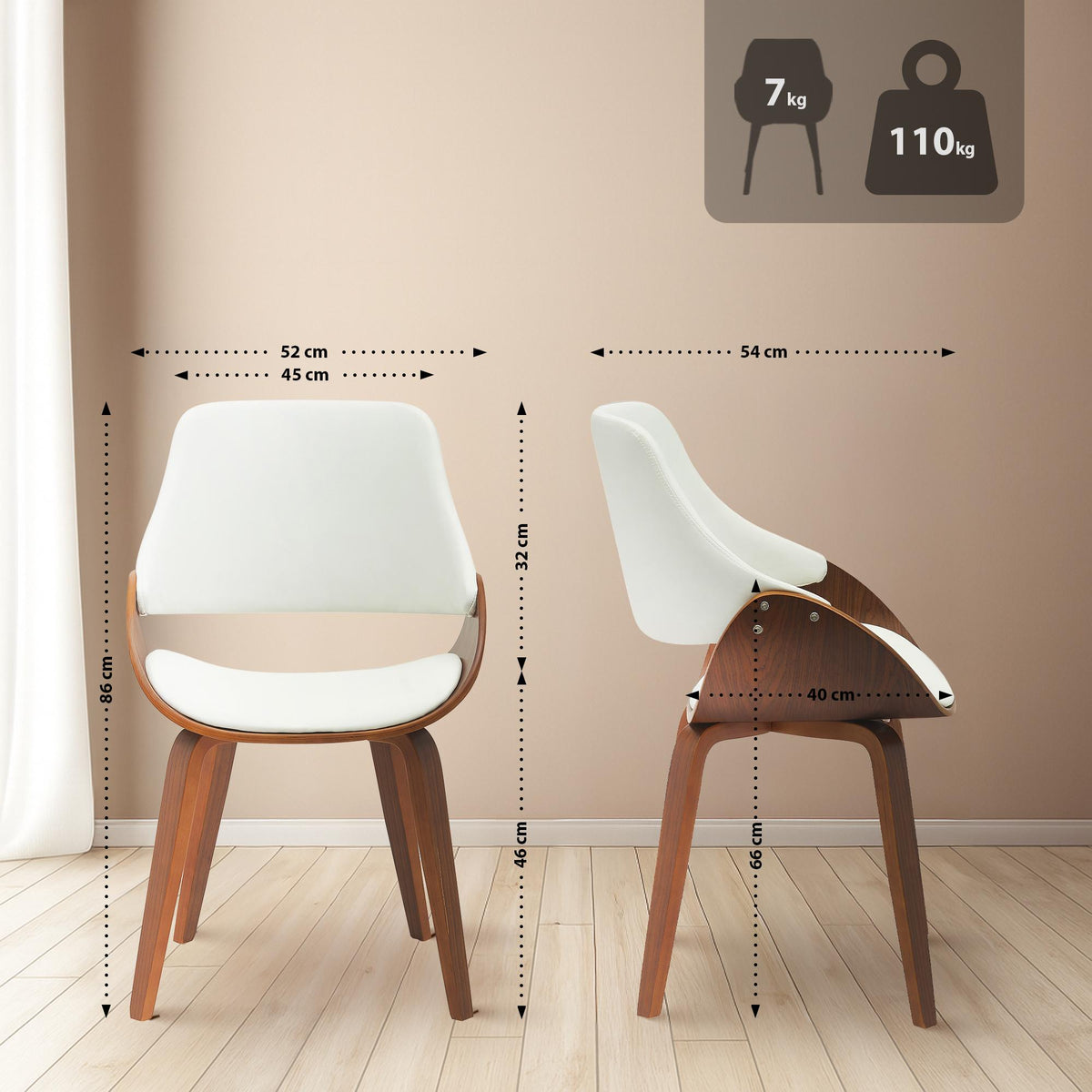 Set van 2 eetkamerstoelen Vangale walnoot/wit,Kunstleer walnuss/weiß
