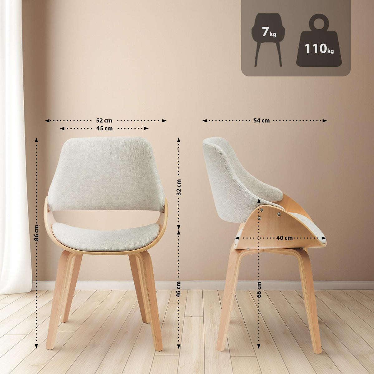 Set van 2 eetkamerstoelen Vangale natura/creme,Stof natura/creme