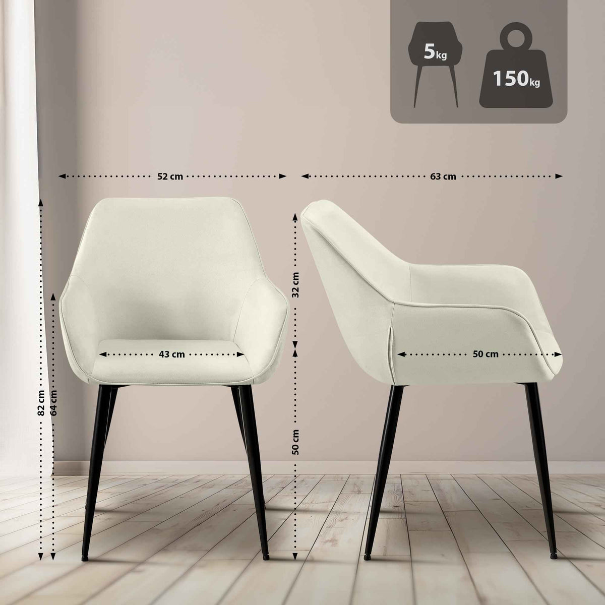 Esszimmerstuhl Vessa Stoff creme