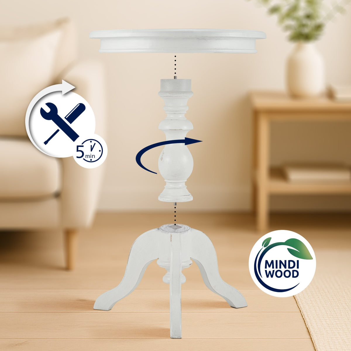 Bijzettafel Wiva 50 cm antiek/wit antik weiß