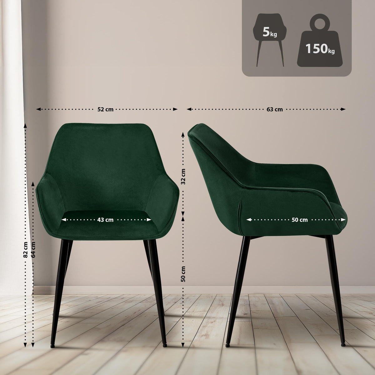 Eetkamerstoel Luena groen,Fluweel grün