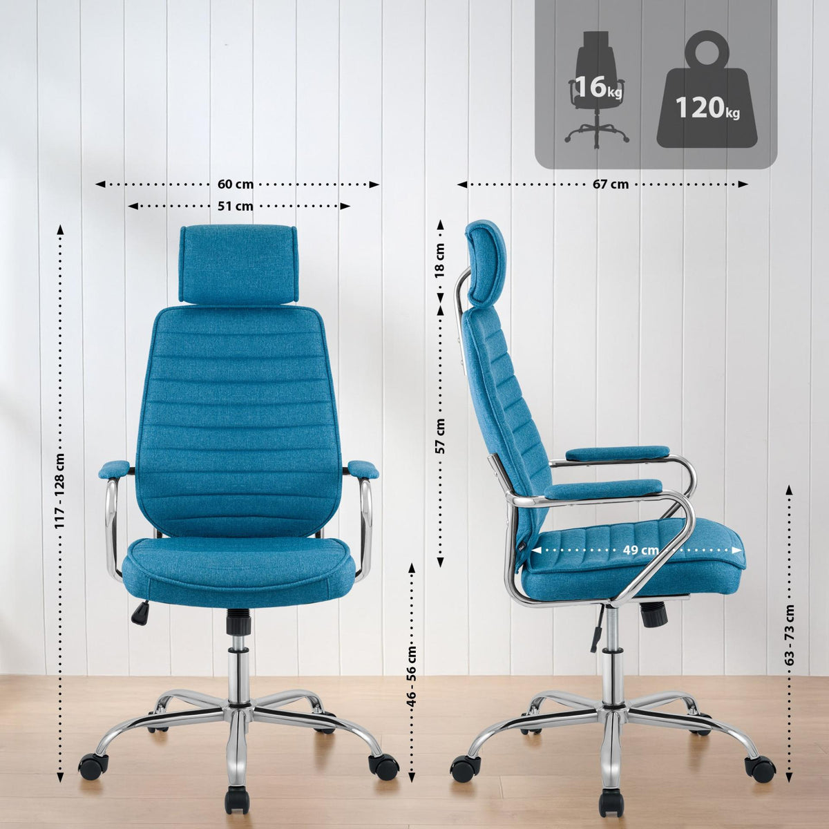 Bureaustoel Rako stof blauw blau