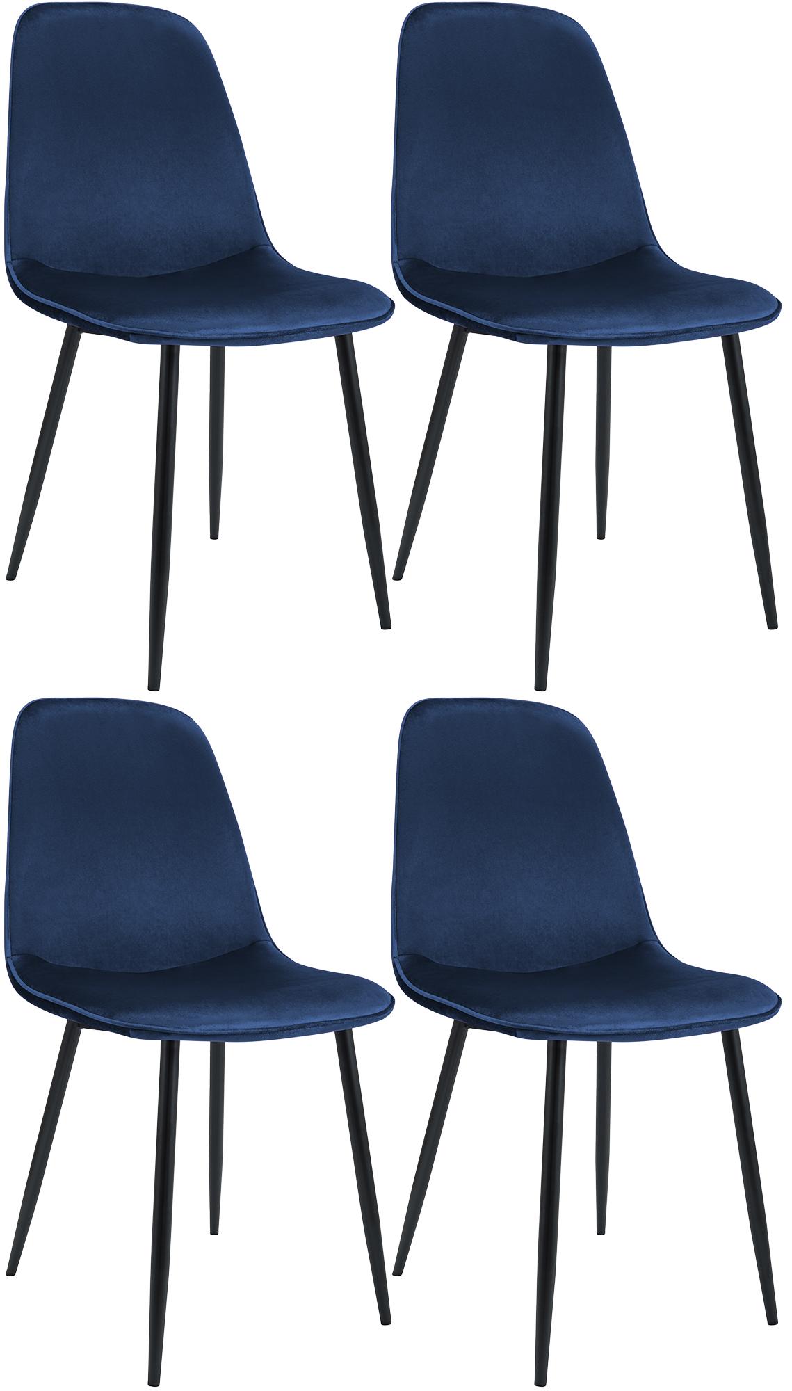 Set van 4 eetkamerstoelen Maryam donkerblauw,Fluweel dunkelblau
