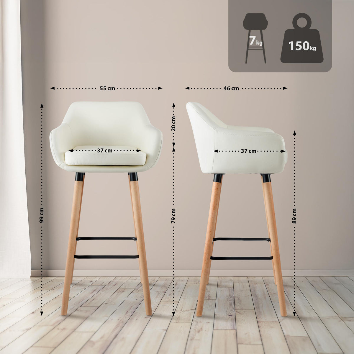 Set van 2 barkrukken Grant kunstleer creme creme