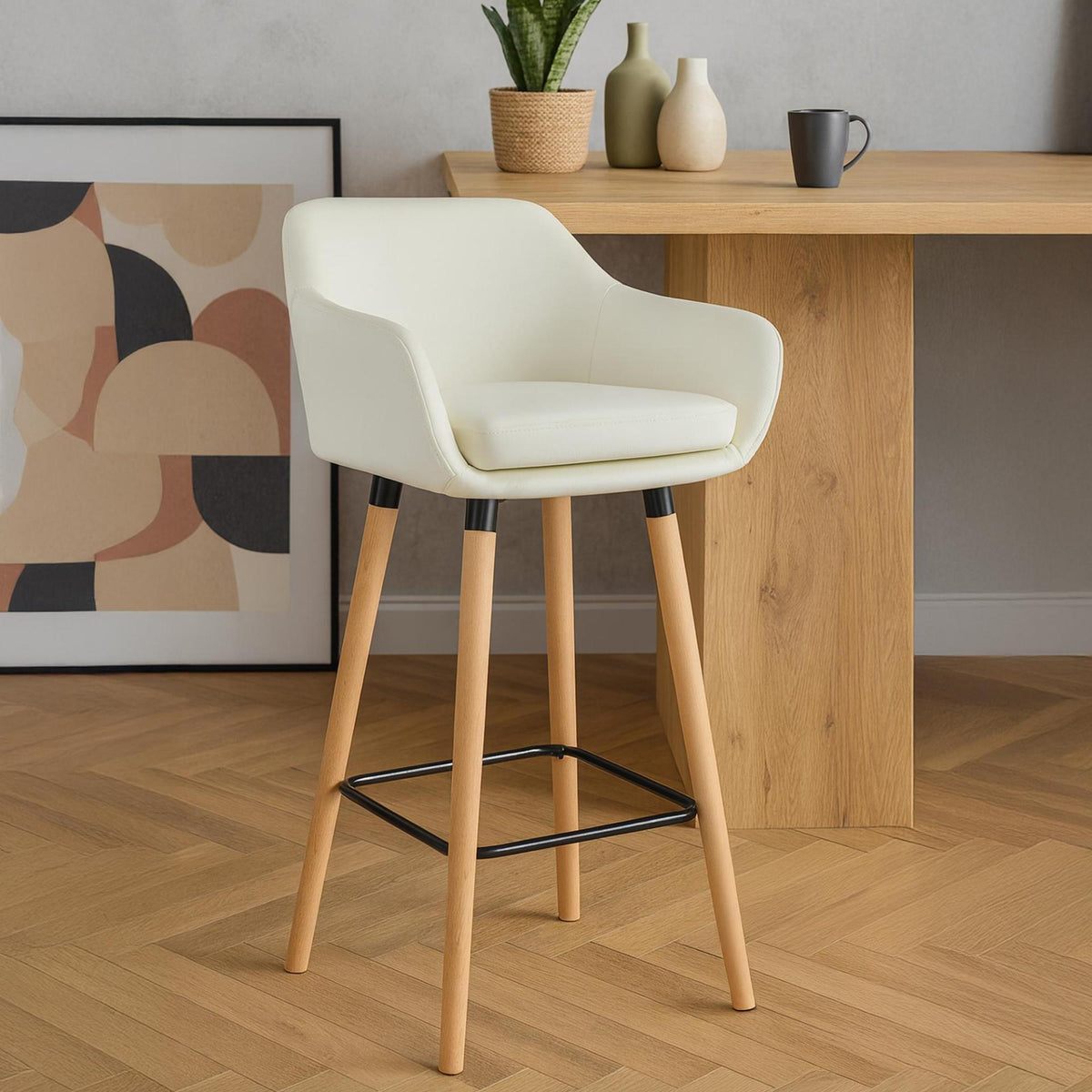 Set van 2 barkrukken Grant kunstleer creme creme