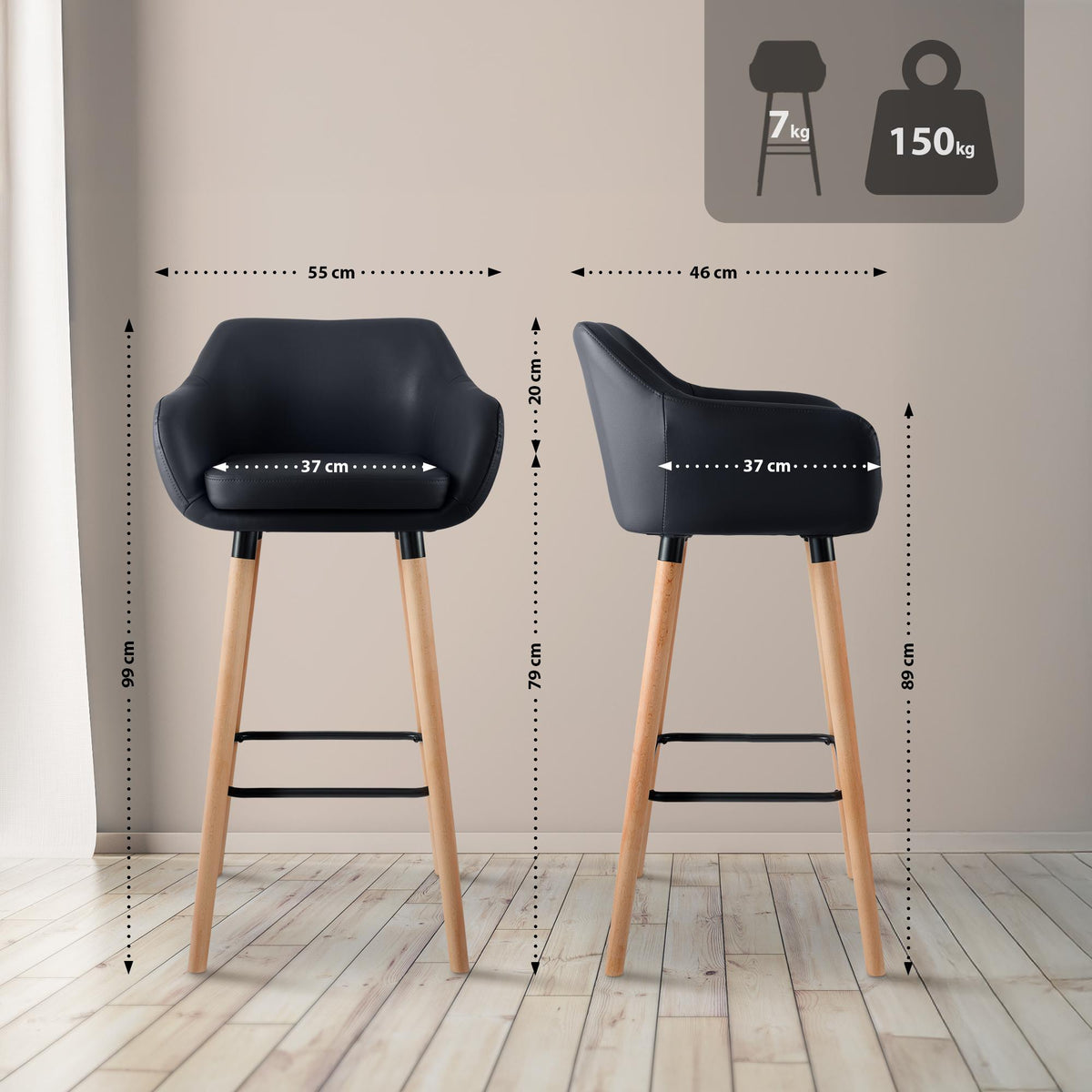 Set van 2 barkrukken Grant kunstleer zwart schwarz