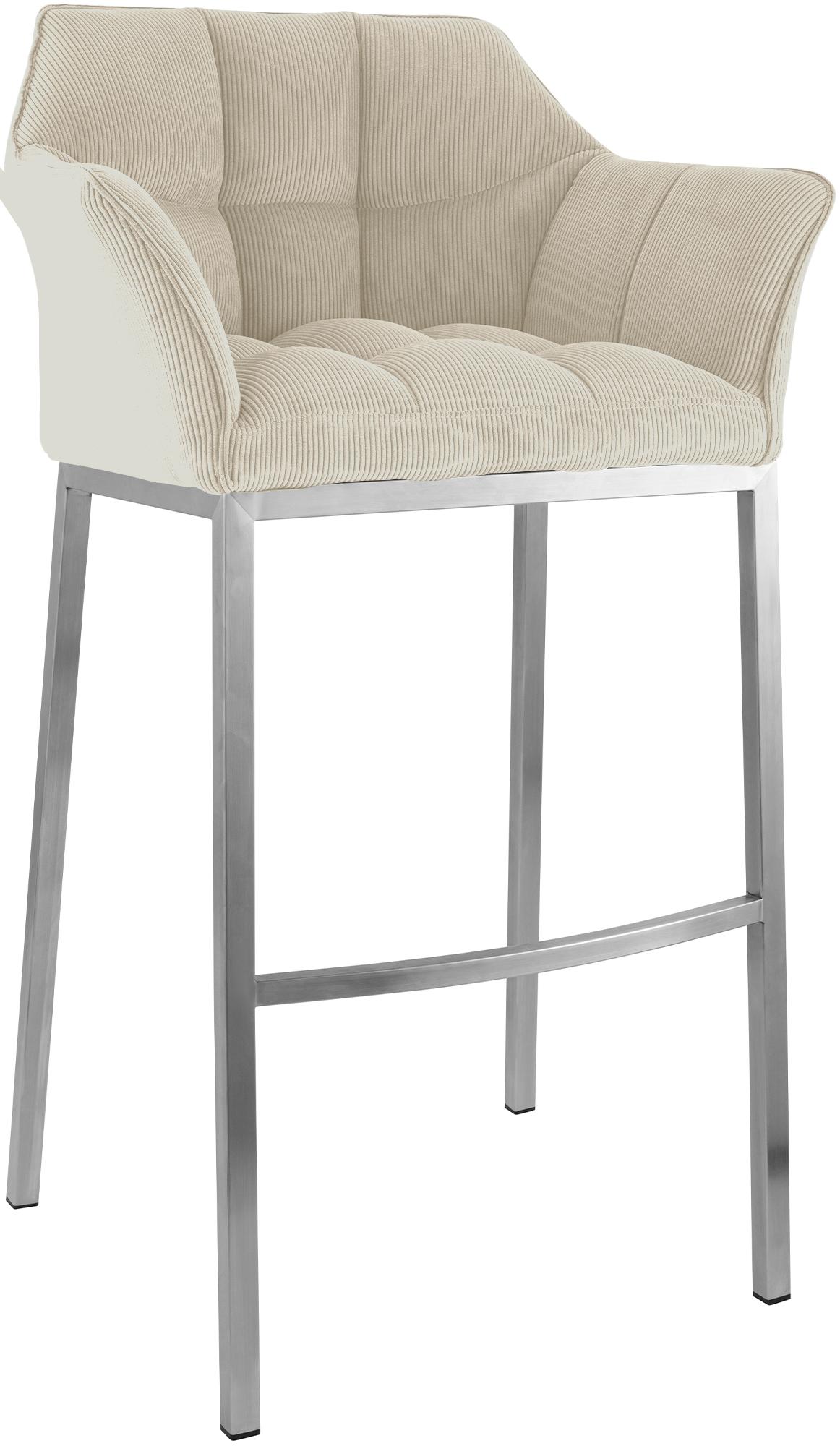 Barkruk Damaso Cord met Vierpootsframe creme,roestvrij staal creme
