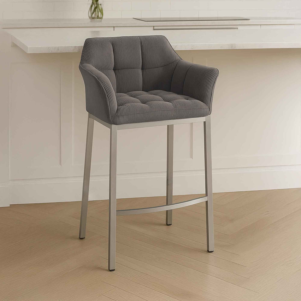 Barkruk Damaso Cord met Vierpootsframe taupe,roestvrij staal taupe