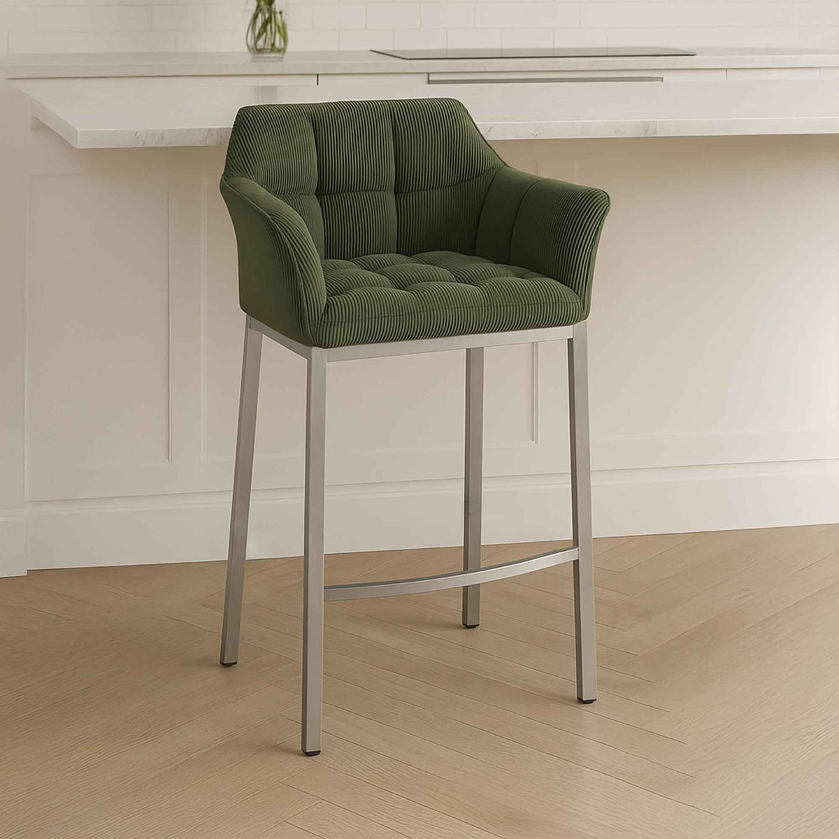 Barkruk Damaso Cord met Vierpootsframe groen,roestvrij staal grün
