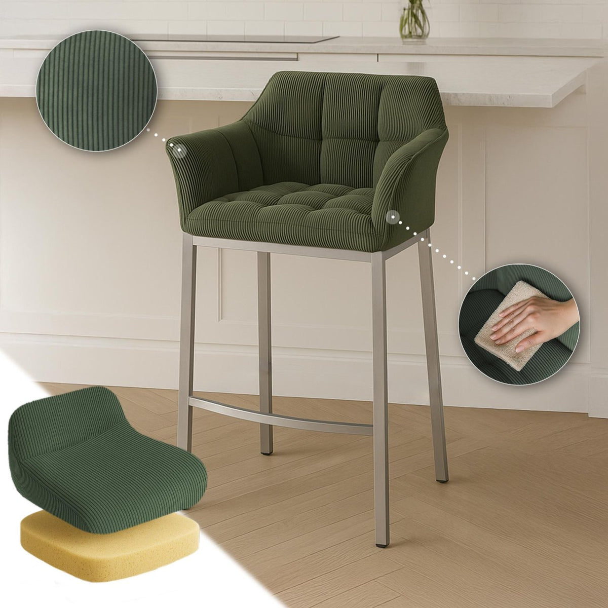 Barkruk Damaso Cord met Vierpootsframe groen,roestvrij staal grün