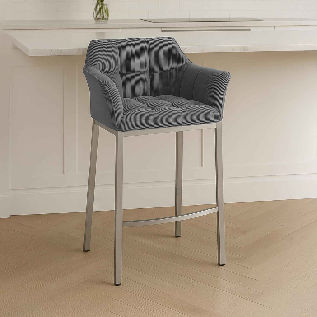 Barkruk Damaso Cord met Vierpootsframe grijs,roestvrij staal grau