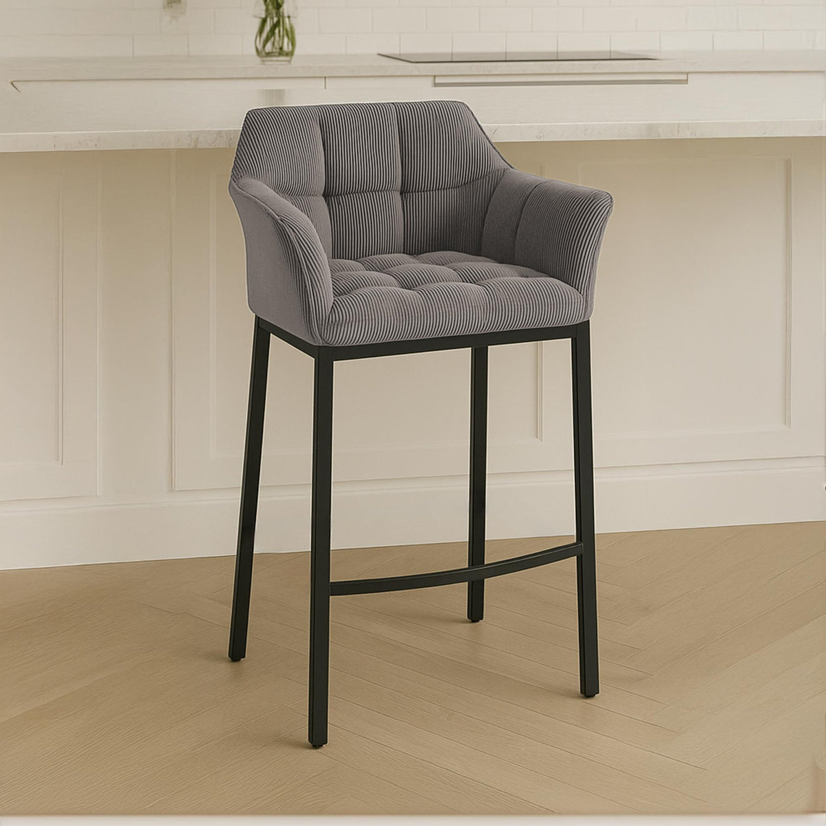 Barkruk Damaso Cord met Vierpootsframe taupe,zwart taupe