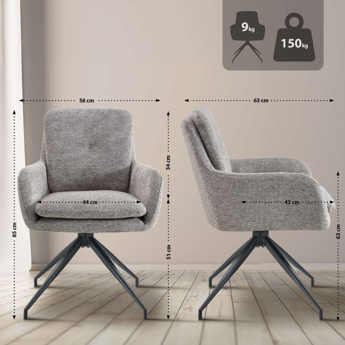 Eetkamerstoel Pickett stof taupe taupe