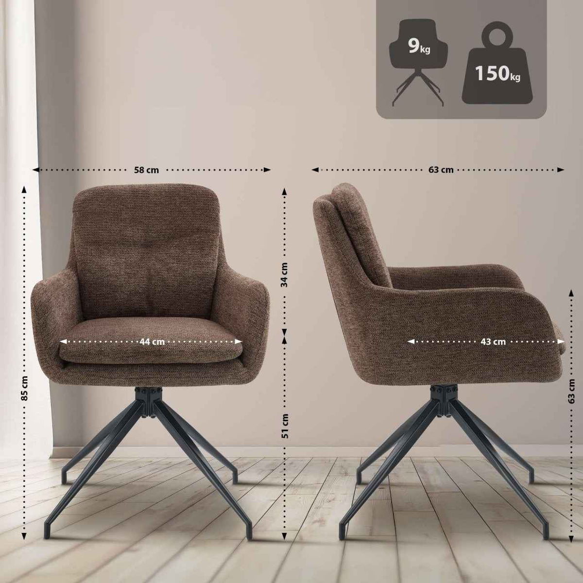 Set van 2 eetkamerstoelen Pickett stof bruin braun
