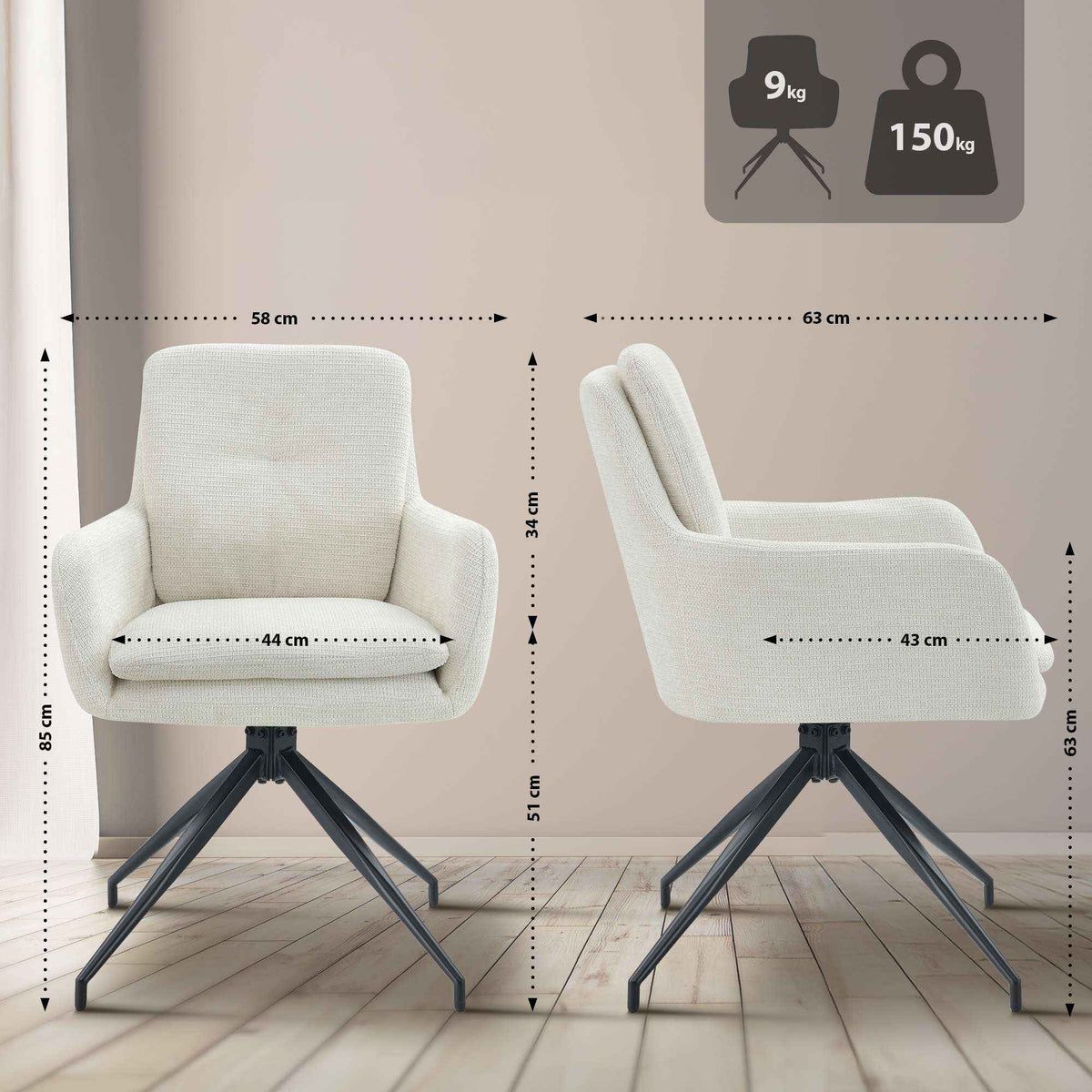 Set van 2 eetkamerstoelen Pickett stof creme creme
