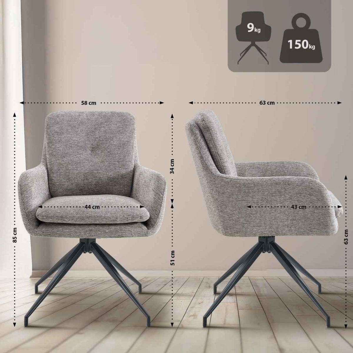 Set van 2 eetkamerstoelen Pickett stof taupe taupe
