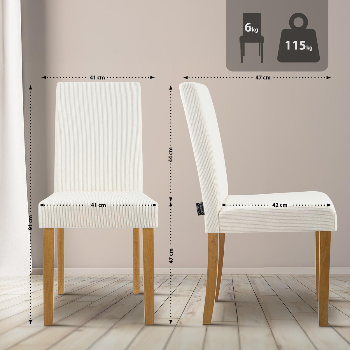 Eetkamerstoel Ina Cord creme,antiek licht creme