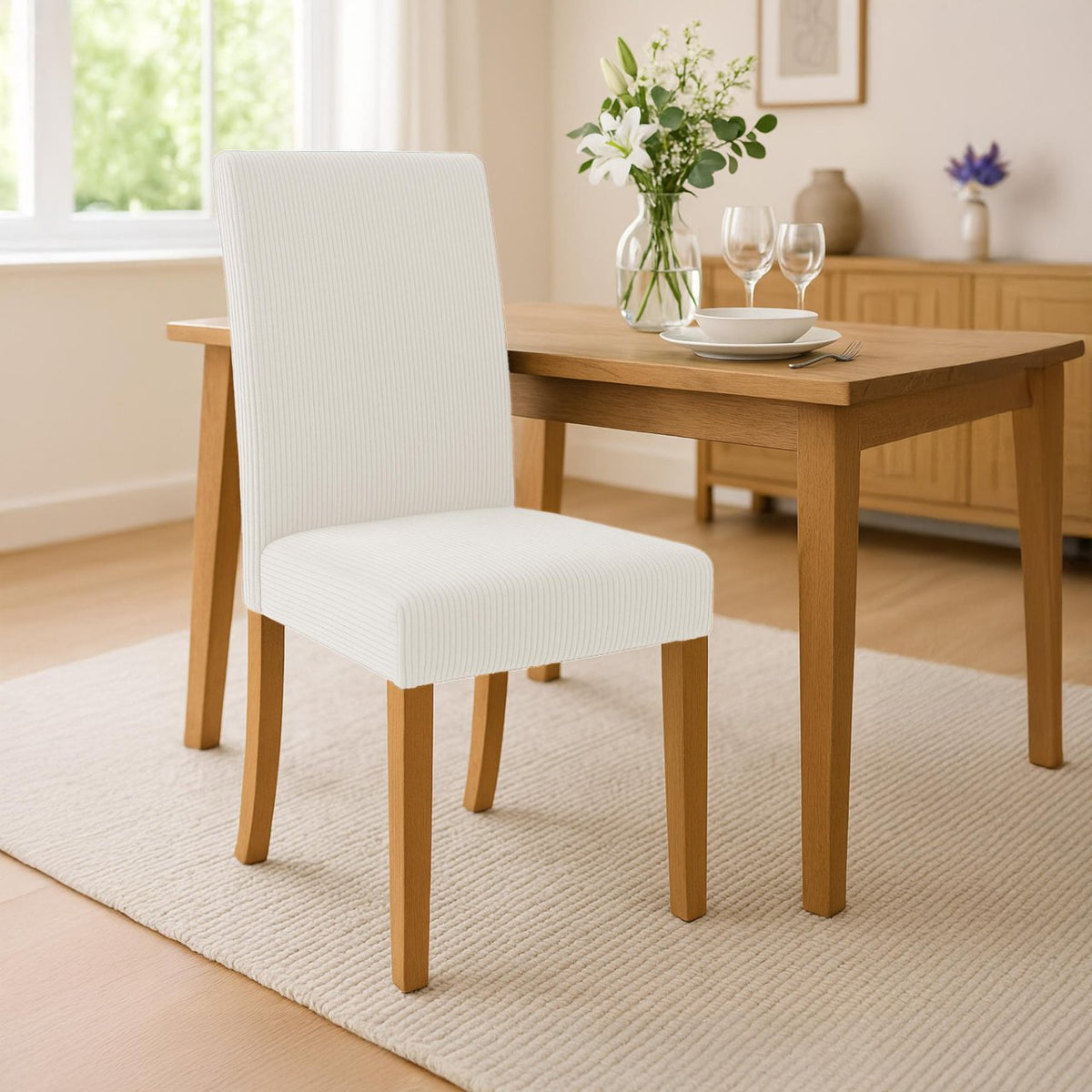 Eetkamerstoel Ina Cord creme,antiek licht creme