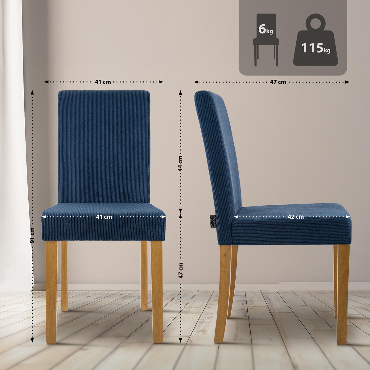 Eetkamerstoel Ina Cord blauw,antiek licht blau