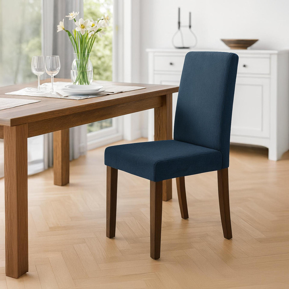 Set van 2 eetkamerstoelen Ina Cord blauw,antiek donker blau