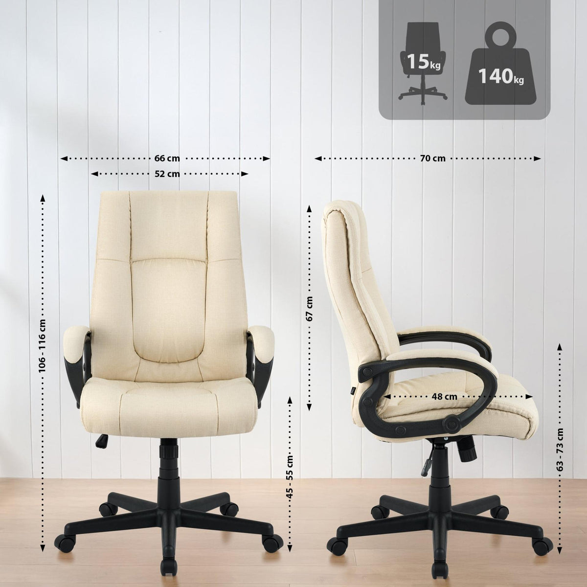 Bureaustoel XL Sparta Stof creme creme