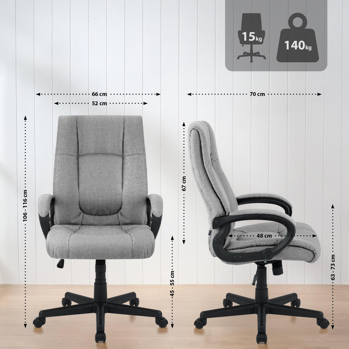 Bureaustoel XL Sparta Stof grijs grau