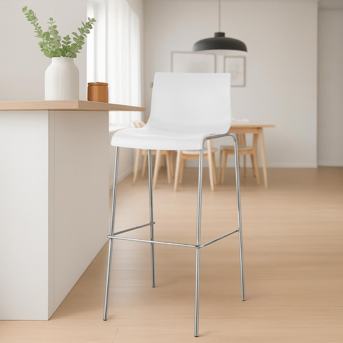 Barhocker Hoover Chrom 4-Fuß Gestell weiß