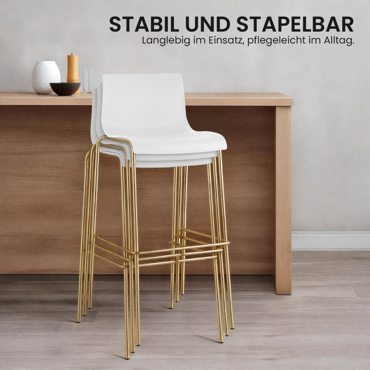 2er Set Barhocker Hoover Kunststoff 4-Fuß Gold weiß