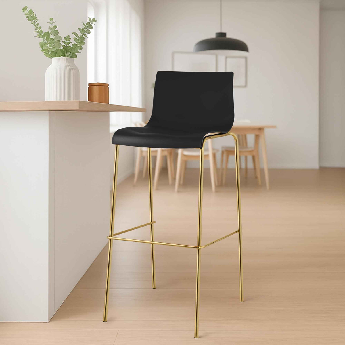 2er Set Barhocker Hoover Kunststoff 4-Fuß Gold schwarz
