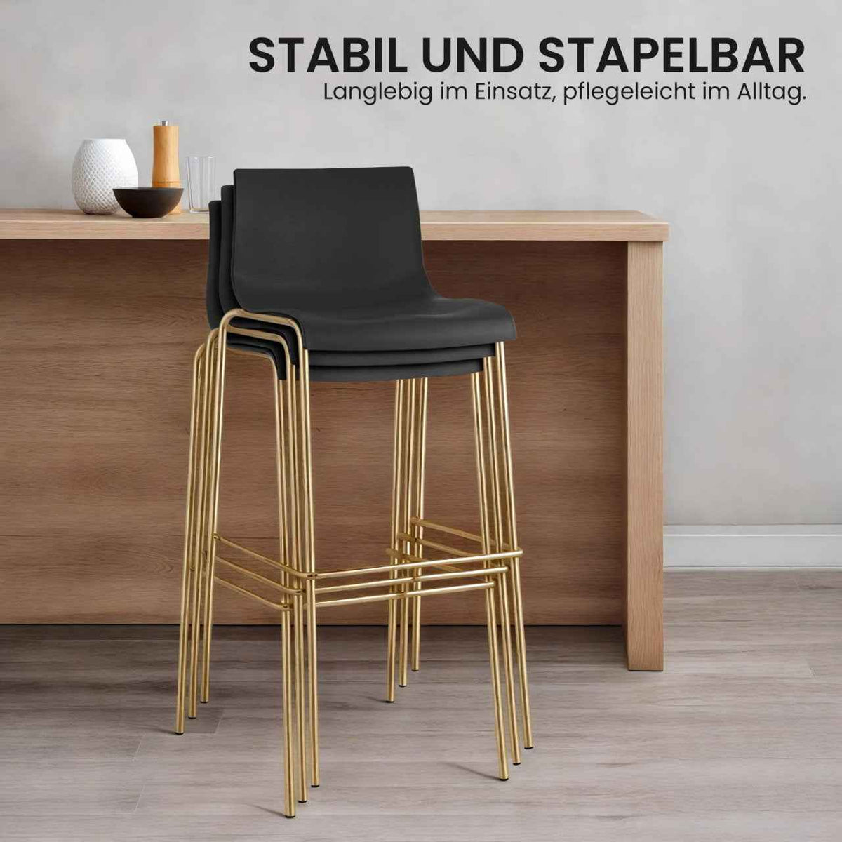 2er Set Barhocker Hoover Kunststoff 4-Fuß Gold schwarz
