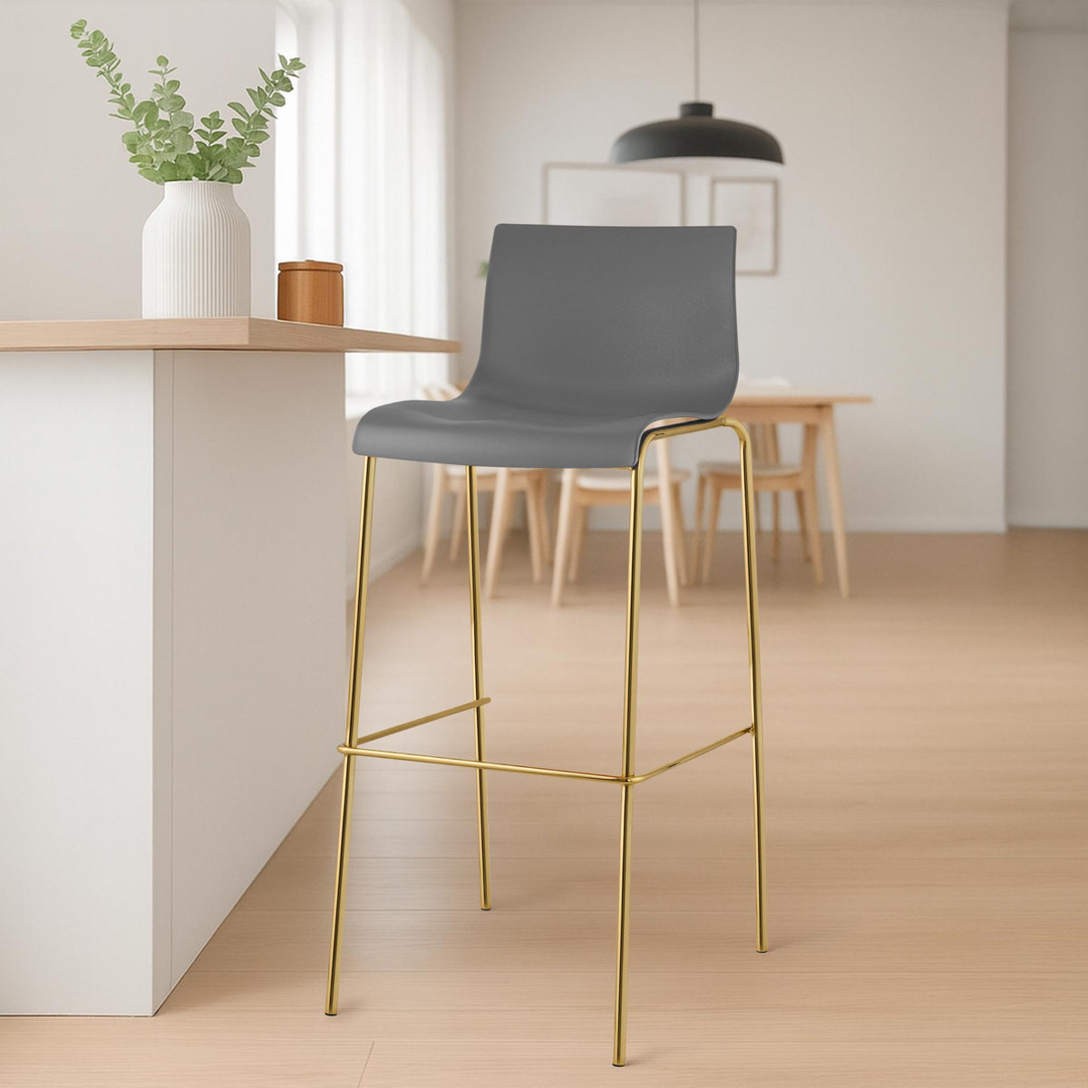 Barkruk Hover Vierkante Poten Goud Kunststof grijs grau