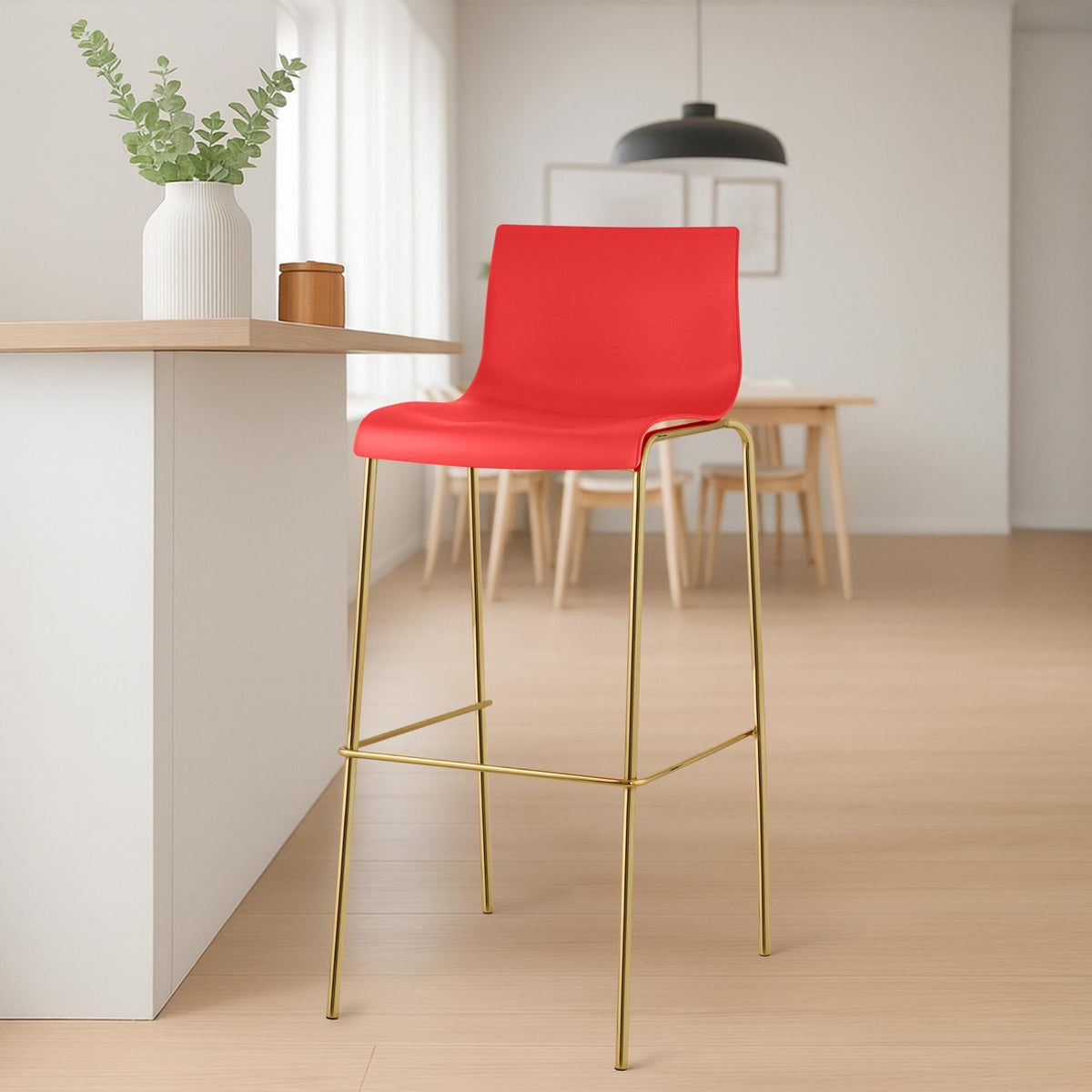 Barkruk Hover Vierkante Poten Goud Kunststof rood rot