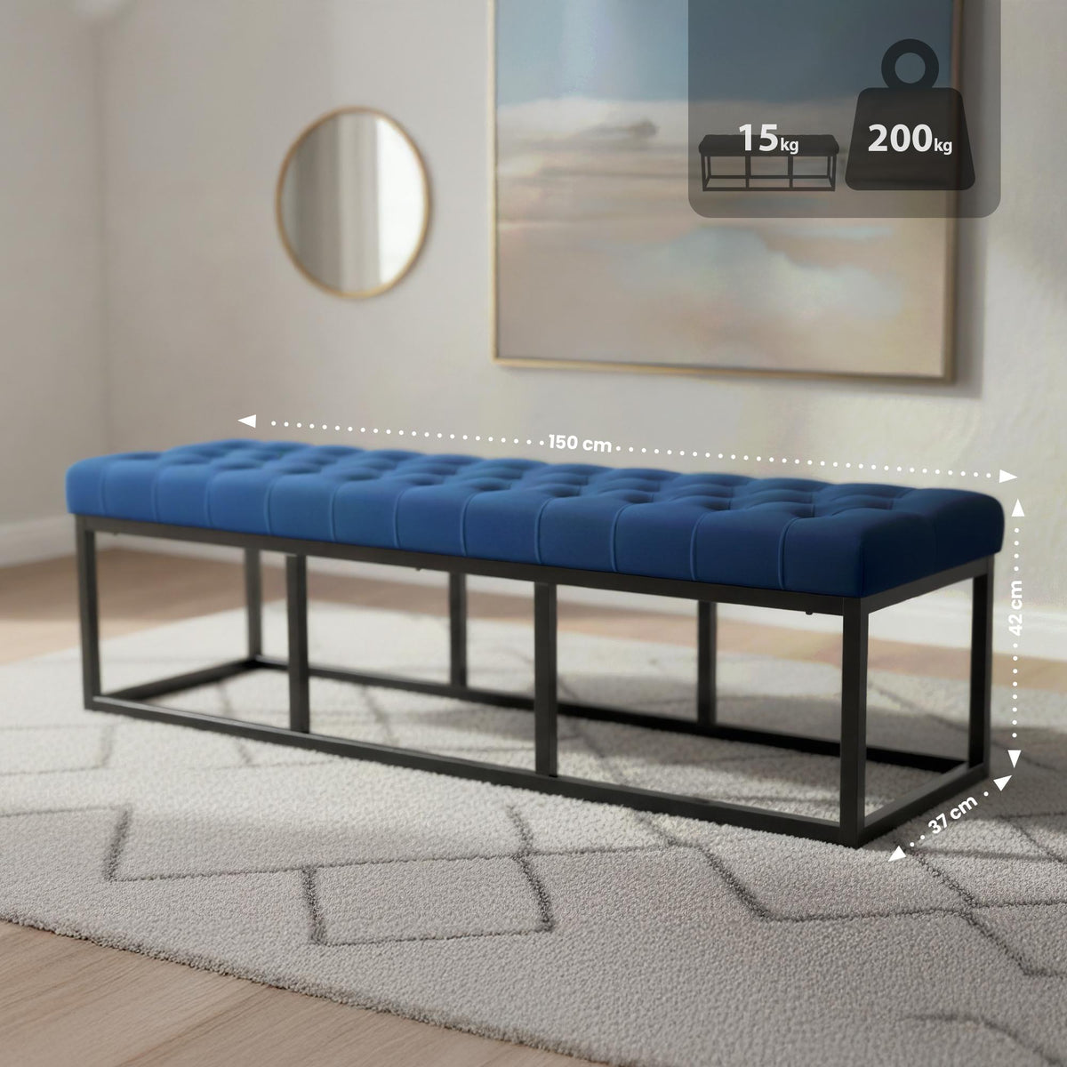 Bank Polson Fluweel Zwart blauw,150 cm blau