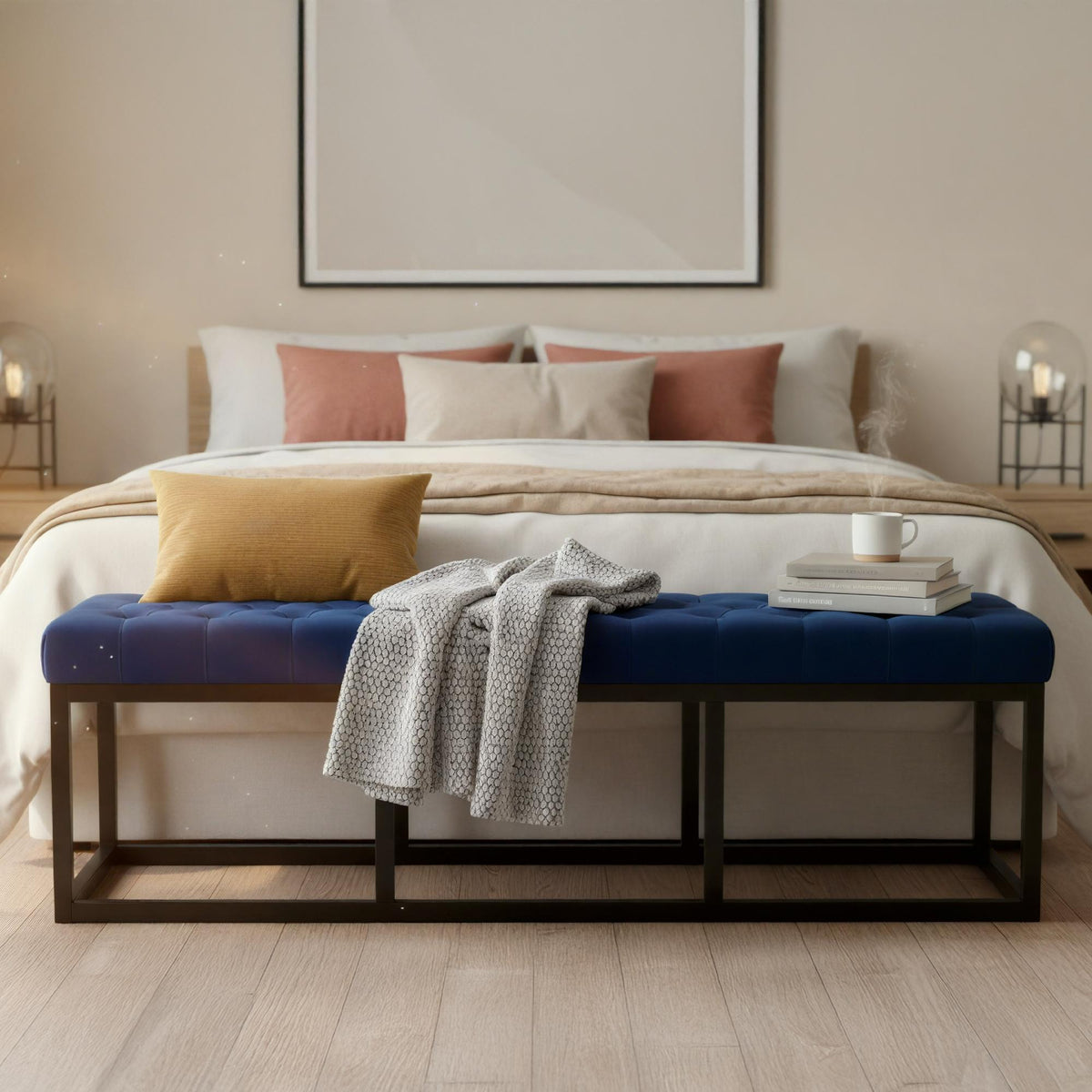 Bank Polson Fluweel Zwart blauw,150 cm blau