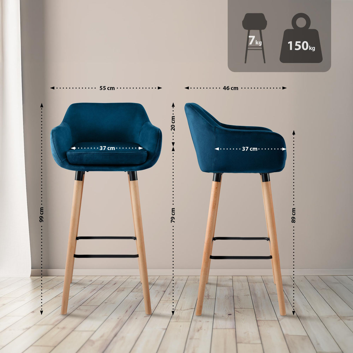 Barkruk Grant Fluweel blauw blau