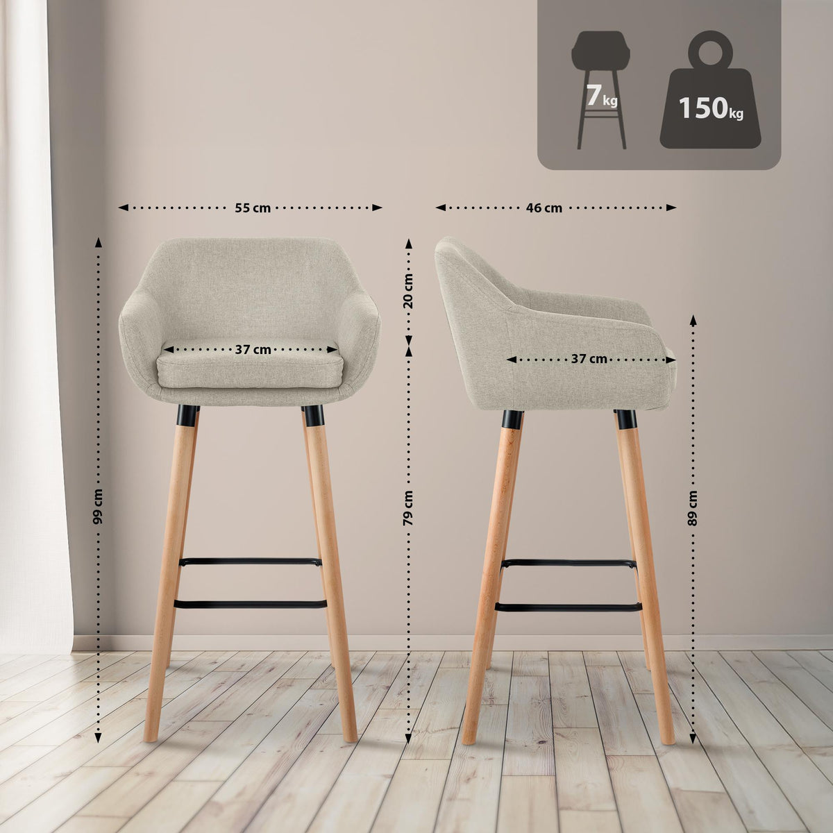 Set van 2 Barkrukken Grant stof creme creme