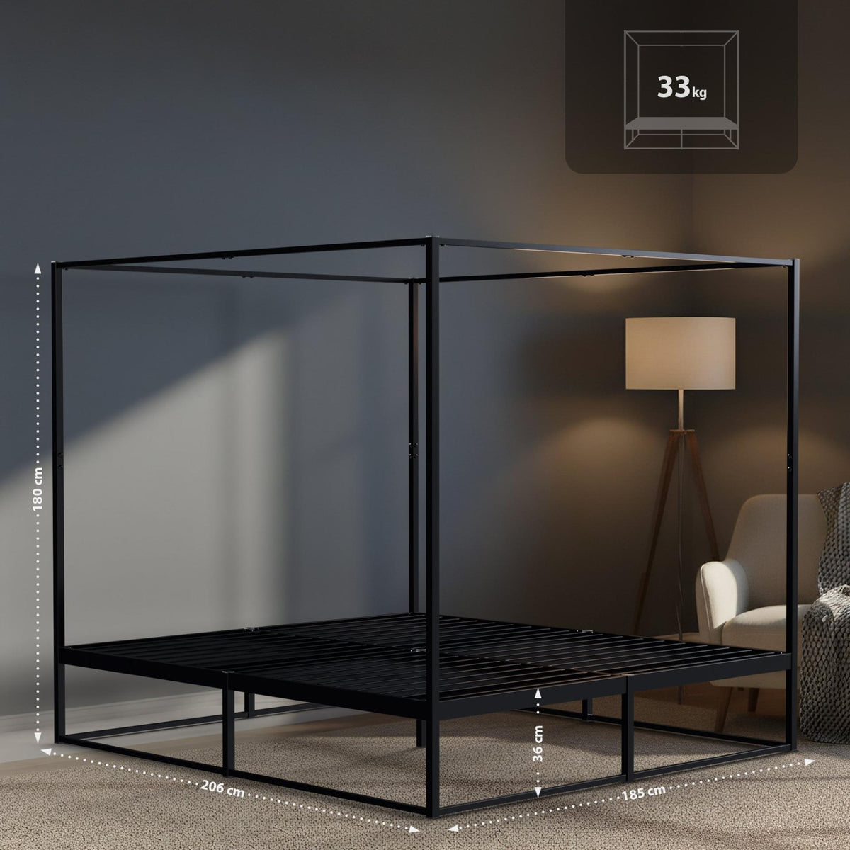 Hemelbed Batoni 180 x 200 cm schwarz